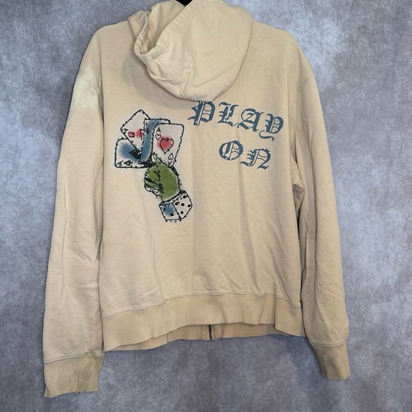 Vintage Y2K Circle of Life Death or Glory / Play On Rhinestone Thrashed Hoodie L - Picture 8 of 12